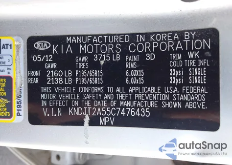 2012 Kia Soul from USA, damaged, VIN KNDJT2A55C7476435